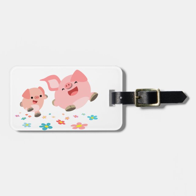 It's Spring!!-Two Cute Cartoon Pigs Luggage Tag (Front Horizontal)