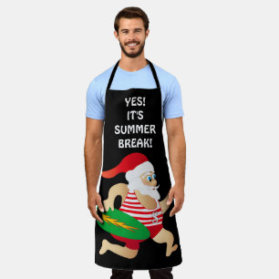 It's Summer Break Santa Surfing Vintage Swimsuit  Apron