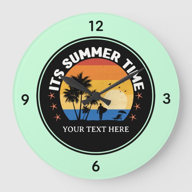 It's Summer Time Tropical Sunset Design Large Clock (Front)