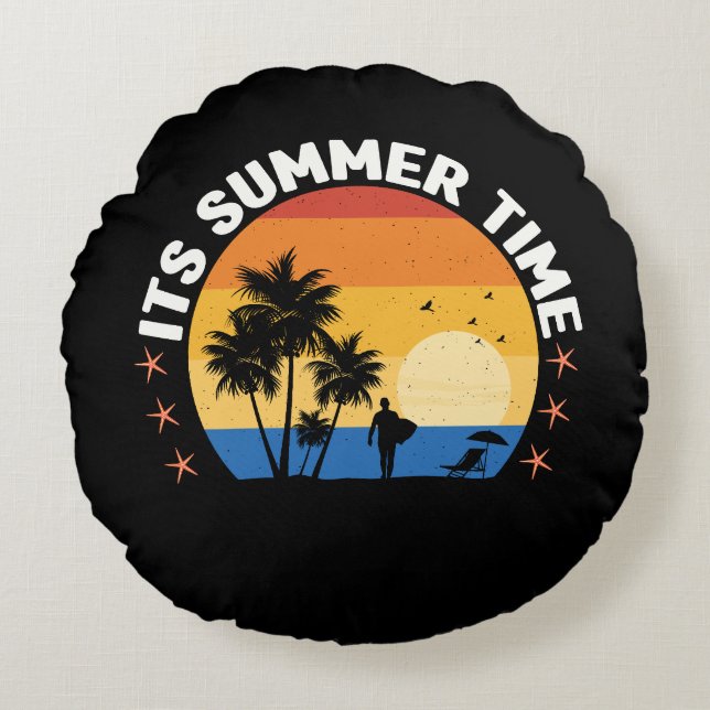 It's Summer Time Tropical Sunset Design Round Cushion (Front)