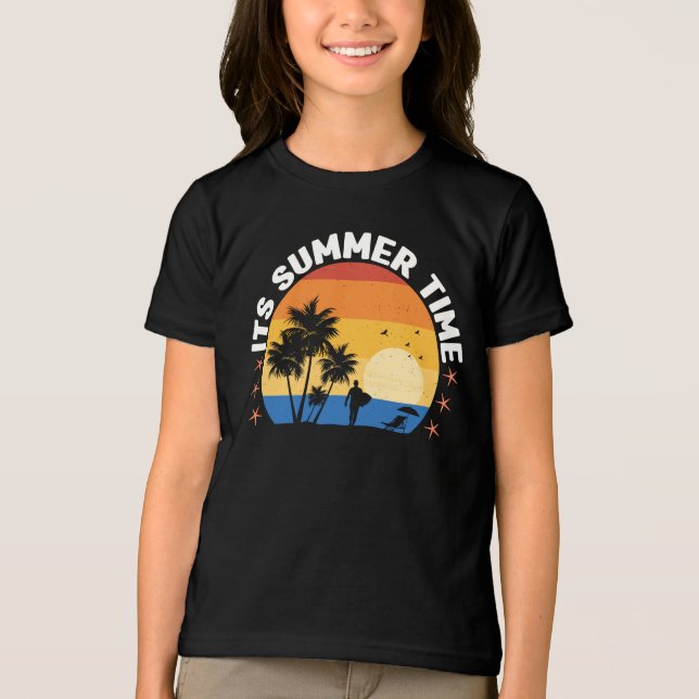It's Summer Time Tropical Sunset Design Tri-Blend Shirt (Front)