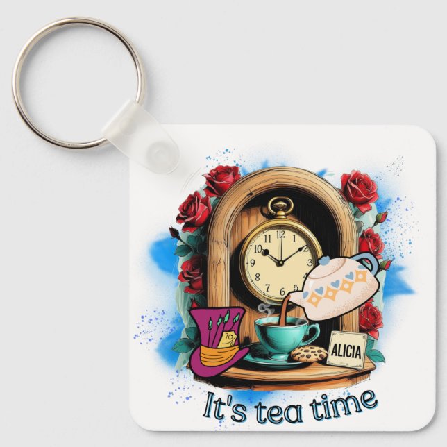 "It's Tea Time"– Alice in Wonderland Inspired Key Ring (Front)