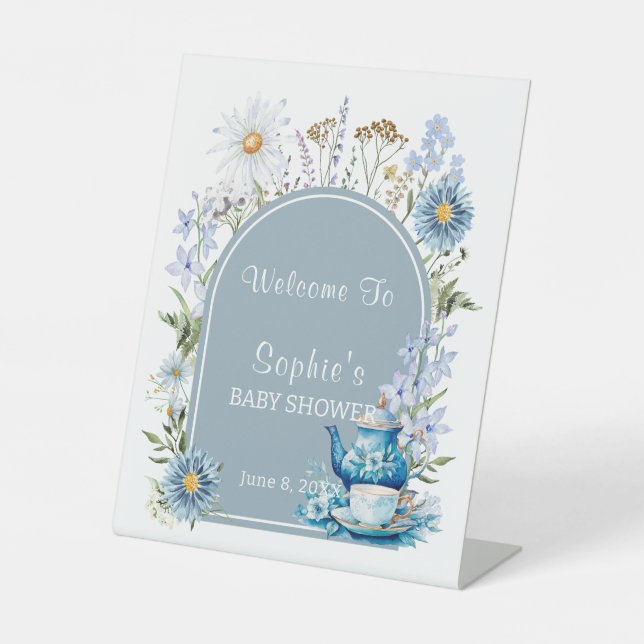 It's Tea Time Garden Baby Shower Welcome Pedestal Sign (Front)