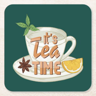 It's Tea Time Square Paper Coaster