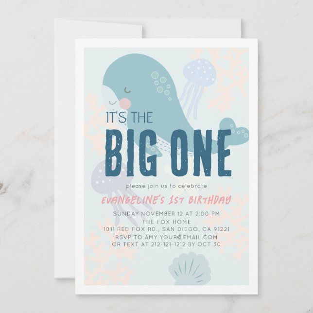 It's the Big One Blue Whale 1st Birthday Invitation (Front)