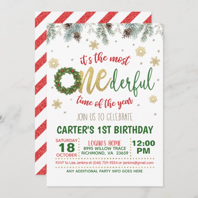 It's the Most ONEderful Time of the Year (Wreath) Invitation (Front/Back)