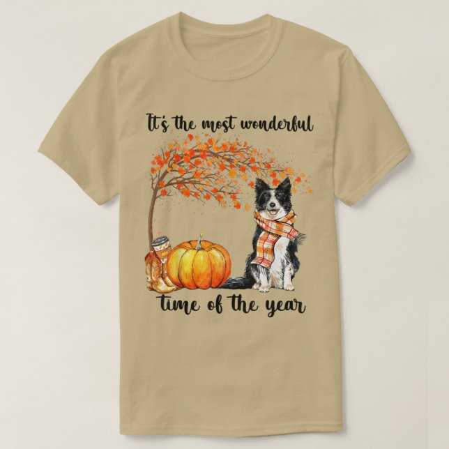 Its The Most Wonderful Autumn Time Border Collie P T-Shirt (Design Front)