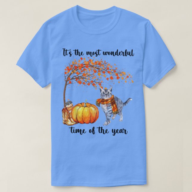 Its The Most Wonderful Autumn Time Cat Scarf Pumpk T-Shirt (Design Front)