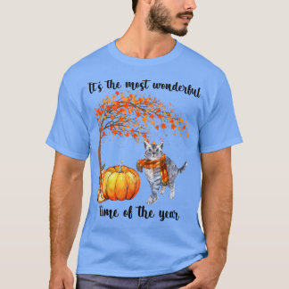 Its The Most Wonderful Autumn Time Cat Scarf Pumpk T-Shirt