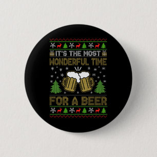 It's The Most Wonderful Time For A Beer Santa Ugly 6 Cm Round Badge