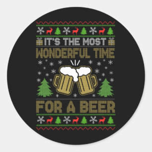 It's The Most Wonderful Time For A Beer Santa Ugly Classic Round Sticker