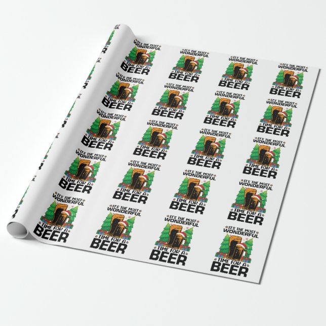 Its The Most Wonderful Time For A Beer Santa  Wrapping Paper (Unrolled)