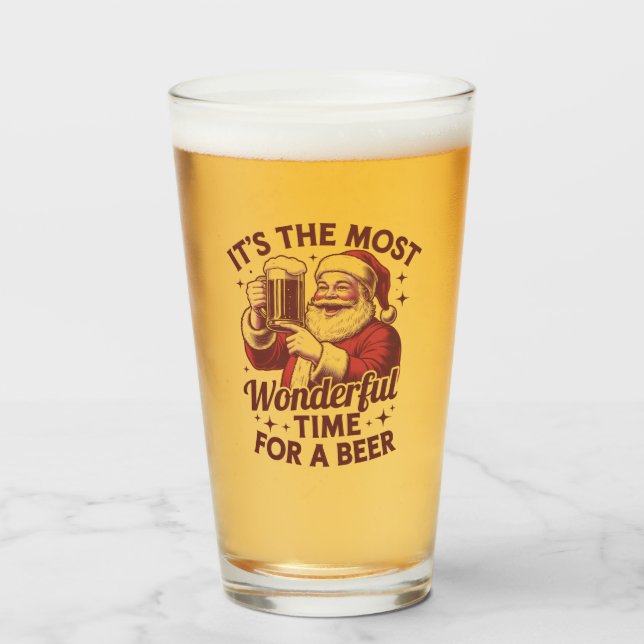 It's The Most Wonderful Time For A Beer Santa Xmas Glass (Front Filled)