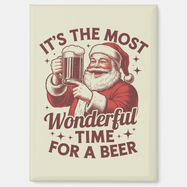 It's The Most Wonderful Time For A Beer Santa Xmas Magnet (Front)