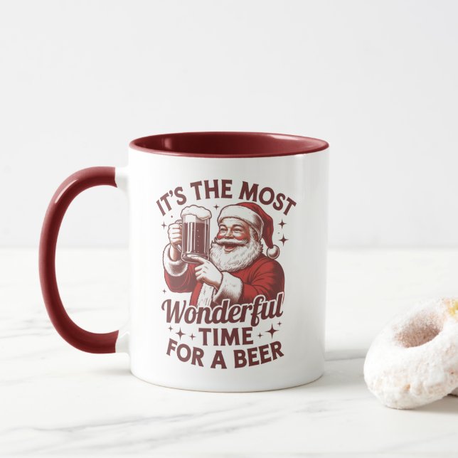It's The Most Wonderful Time For A Beer Santa Xmas Mug (With Donut)