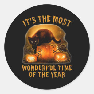 It's The Most Wonderful Time Of The Year Black Cat Classic Round Sticker