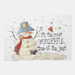It's the most wonderful time of the year snowman tea towel
