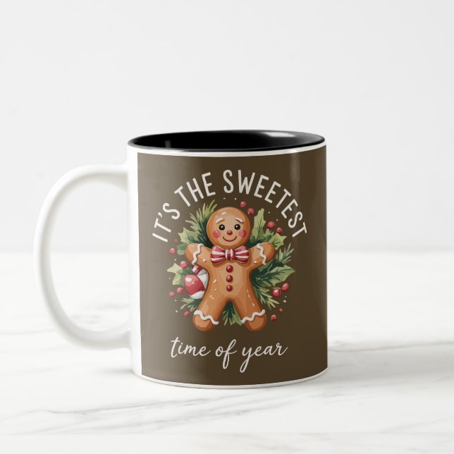Its The Sweetest Time Of The Year Gingerbread Xmas Two-Tone Coffee Mug (Left)