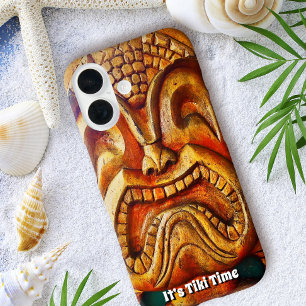 It's Tiki Time Hawaii Wood Face Fun Retro Photo iPhone 16 Case
