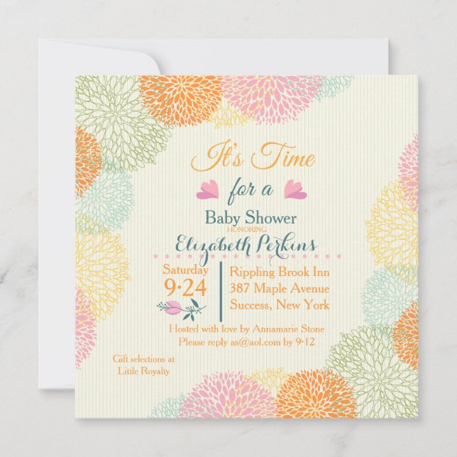 It's Time Floral Baby Shower Invitation (Front)