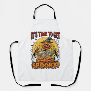 Its Time Get Spooky Halloween Pumpkin Mummy Ghosts Apron