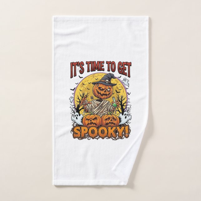Its Time Get Spooky Halloween Pumpkin Mummy Ghosts Hand Towel (Hand Towel)