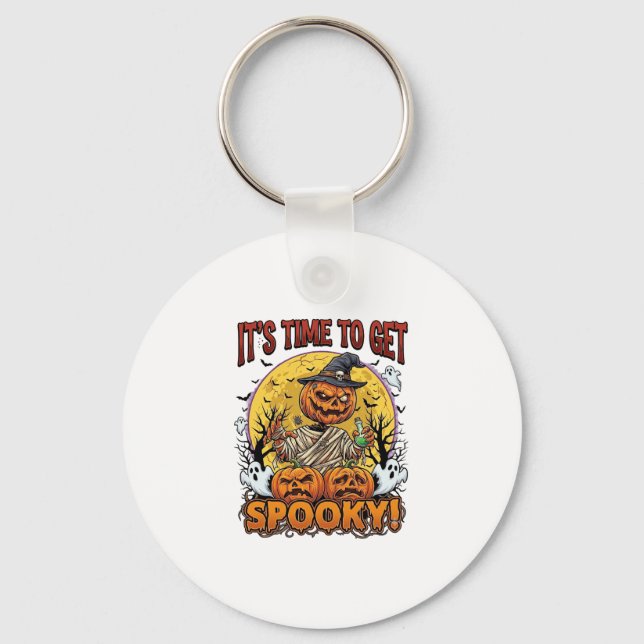 Its Time Get Spooky Halloween Pumpkin Mummy Ghosts Key Ring (Front)