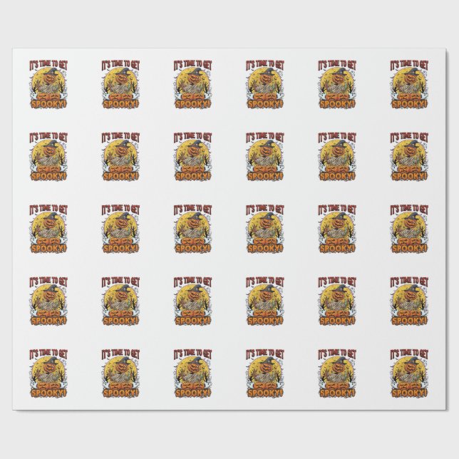Its Time Get Spooky Halloween Pumpkin Mummy Ghosts Wrapping Paper (Flat)
