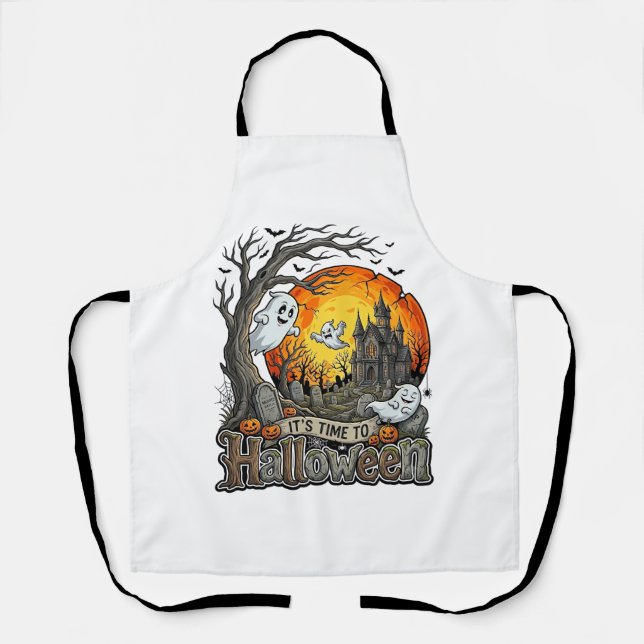 Its Time Halloween Haunted House Graveyard Spooky  Apron (Front)