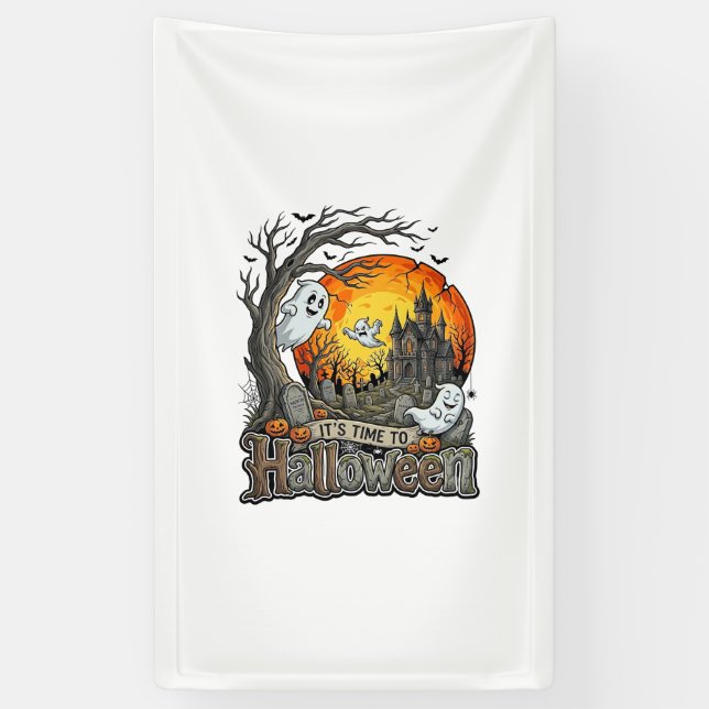 Its Time Halloween Haunted House Graveyard Spooky  Banner (Vertical)