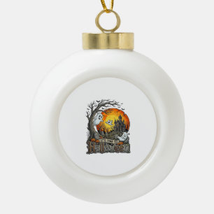 Its Time Halloween Haunted House Graveyard Spooky Ceramic Ball Christmas Ornament