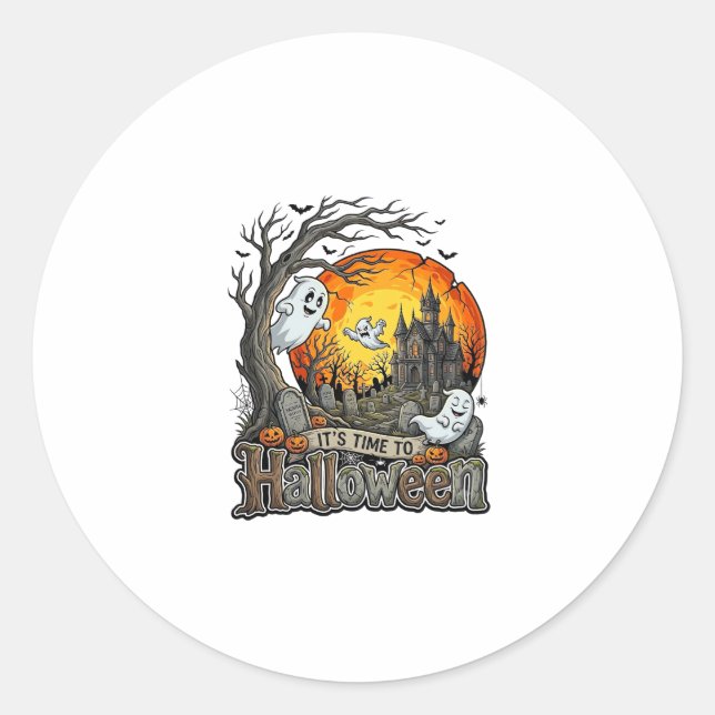 Its Time Halloween Haunted House Graveyard Spooky  Classic Round Sticker (Front)