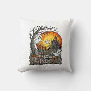 Its Time Halloween Haunted House Graveyard Spooky  Cushion