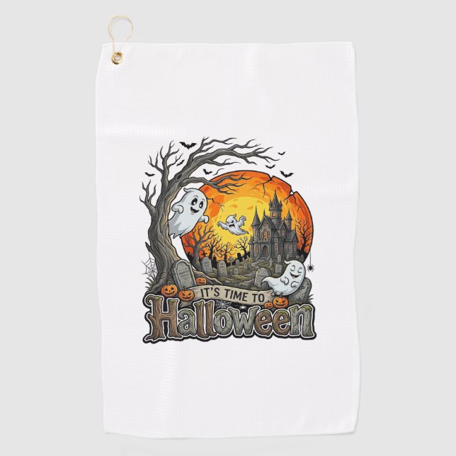 Its Time Halloween Haunted House Graveyard Spooky  Golf Towel (Front)