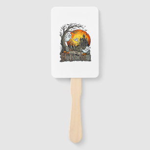 Its Time Halloween Haunted House Graveyard Spooky Hand Fan