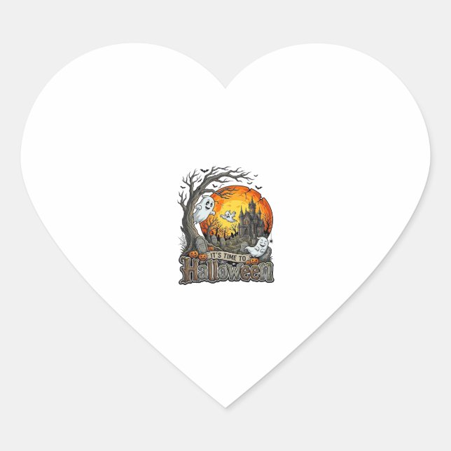 Its Time Halloween Haunted House Graveyard Spooky  Heart Sticker (Front)