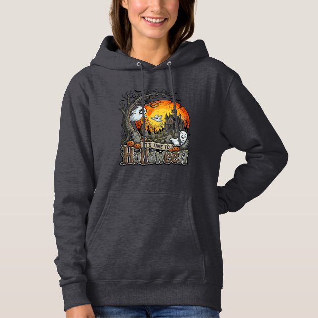 Its Time Halloween Haunted House Graveyard Spooky  Hoodie (Front)