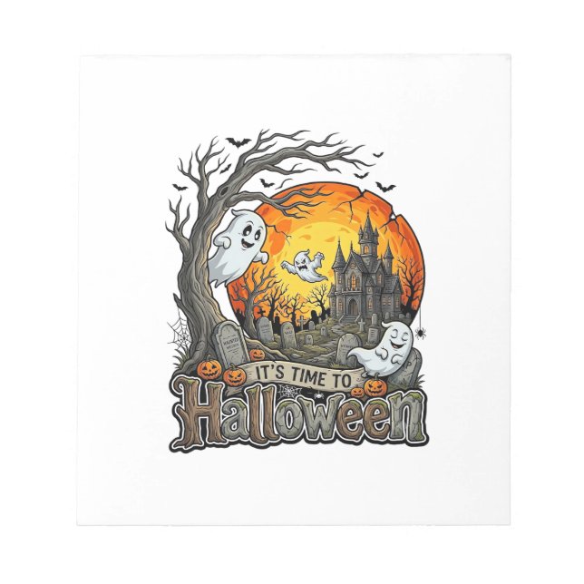 Its Time Halloween Haunted House Graveyard Spooky  Notepad (Front)