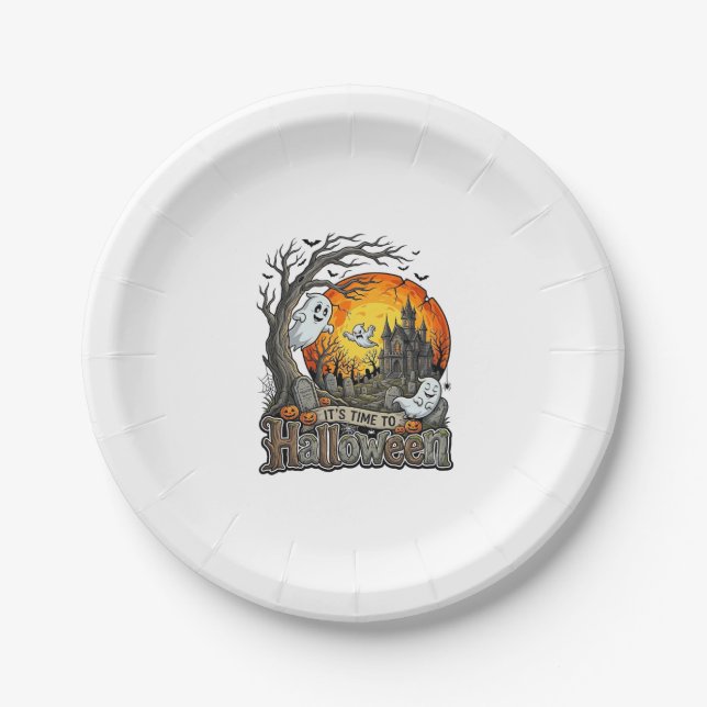 Its Time Halloween Haunted House Graveyard Spooky  Paper Plate (Front)