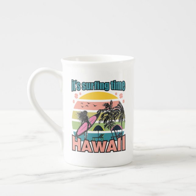 It's Time Surfing - Hawaii Bone China Mug (Left)