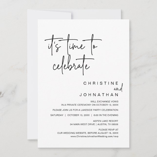 It's time to celebrate, Wedding Elopement Party Invitation (Front)