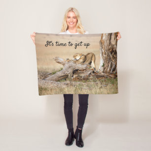 It's time to get up Lion photo with text Fleece Blanket