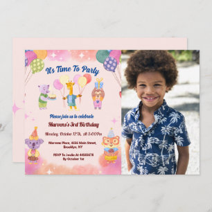 It's Time To Party, Cute Pink Anime Birthday Party Invitation