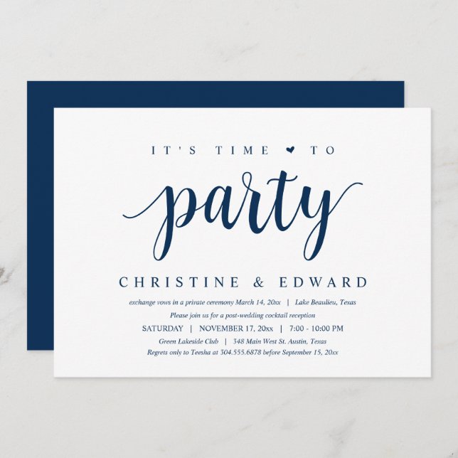 It's time to party, Modern Post Wedding Elopement Invitation (Front/Back)