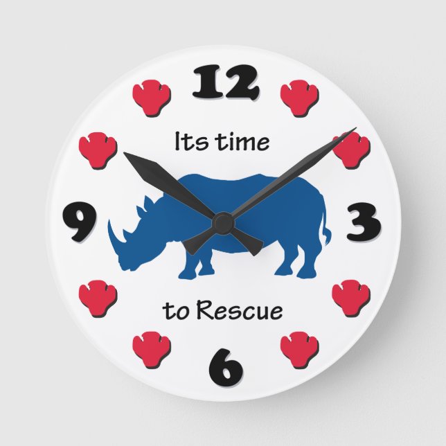 Its Time to Rescue Rhinoceros Round Clock (Front)