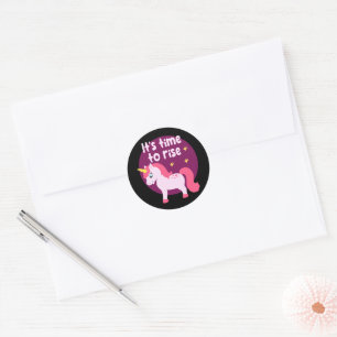 It's time to rise Kawaii cute pink unicorn Classic Round Sticker