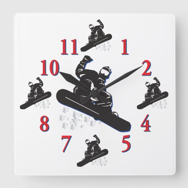 Its Time To Snowboard - A Cool Snowboarder Square Wall Clock (Front)