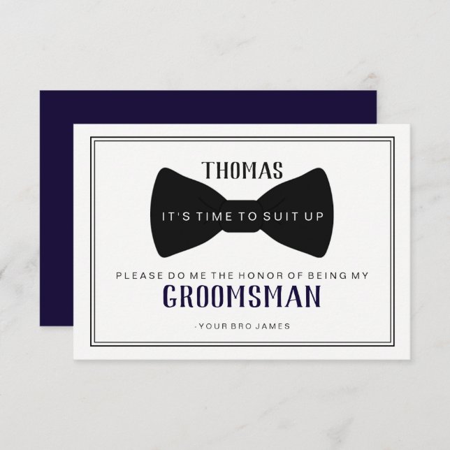 It's Time To Suit Up Groomsman - Black Tie Blue Invitation (Front/Back)