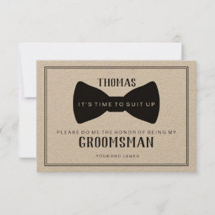 It's Time To Suit Up Groomsman - Black Tie Kraft Invitation