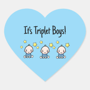 It's Triplet Boys!, Blue, Custom Triplet Babies  Heart Sticker